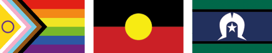 Progress Pride flag, Aboriginal flag, and Torres Strait Islander flag